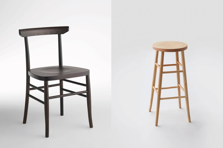 LightsOn wooden stools and designer chairs